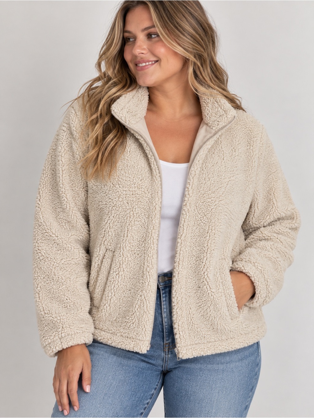 H&M Cream Teddy Sherpa Zip Jacket